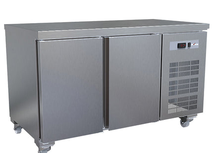Table réfrigérante, ventilée, 2 portes GN 1/1 (260 Lit.), sur roulettes