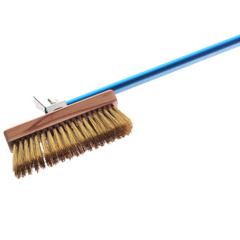 Brass brush, anodized aluminum adjustable head for oven with scraper