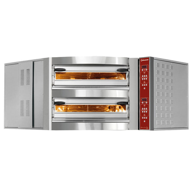 El-ovnhjørneenhed, 2 kamre, 2x 8 pizzaer Ø 350 mm
