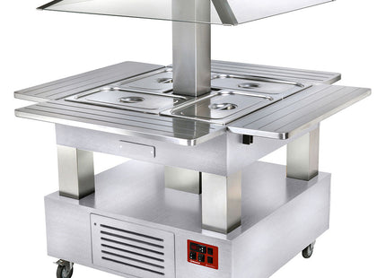 Island Buffet - Saladier réfrigéré toit motorisé 4x GN1/1-150 (bois blanc)