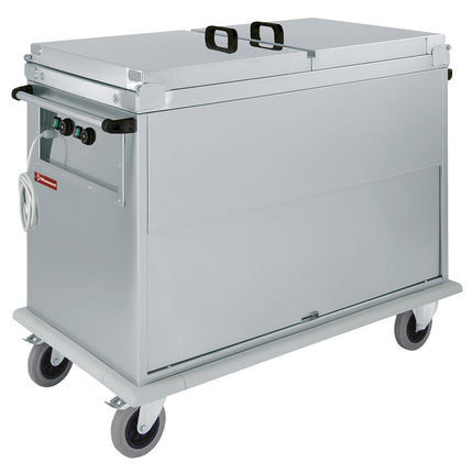Vogn Bain-Marie 2x GN 1/1, 2 T°, låg, skab med vippedør
