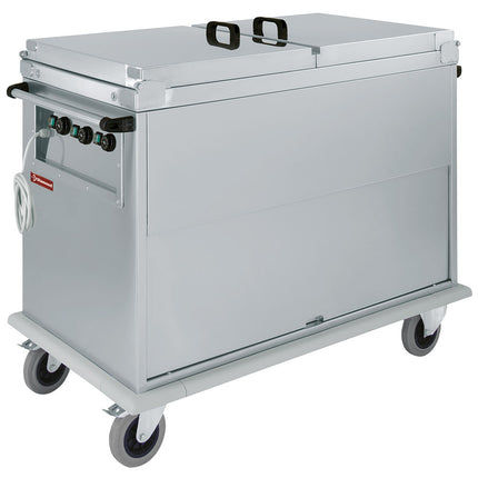 Carriage Bain-Marie 3x GN 1/1, 3 T°, lids, cupboard with tilting door