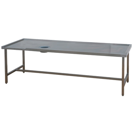 Sorting table (right) with waste bin hole
