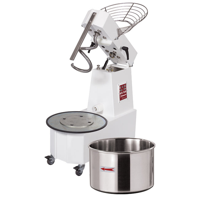 Pétrin à spirale 33 litres tête inclinable, bol amovible, 2 vitesses, - Automatique, numérique, sur roulettes