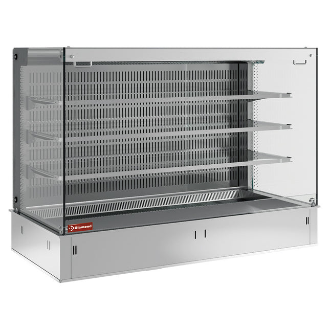 Wall with sink and open "square" display on 3 levels (with curtain), refrigerated, ventilated, 3x GN 1/1 (without hermetic unit)