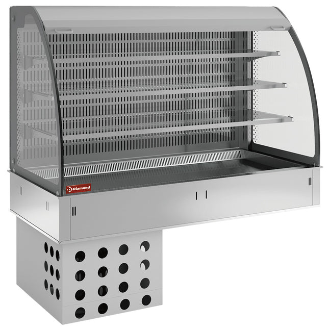 Vägg med handfat och öppen display i 3 plan (med gardin), kyld, ventilerad, 3x GN 1/1