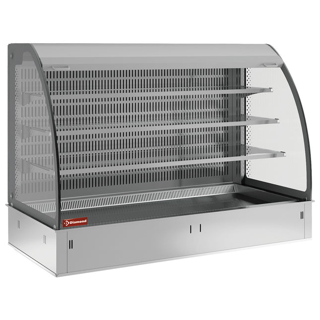 Wall with sink and open display on 3 levels (with curtain), refrigerated, ventilated, 3x GN 1/1 (without hermetic unit)