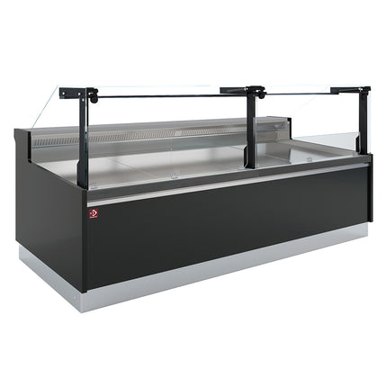 Ventilated counter, with storage, vertical glass 90° with piston lift - FULL BLACK