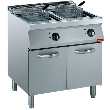 Electric fryer, basin in "Y" 2x15 liters, external elements on cupboard