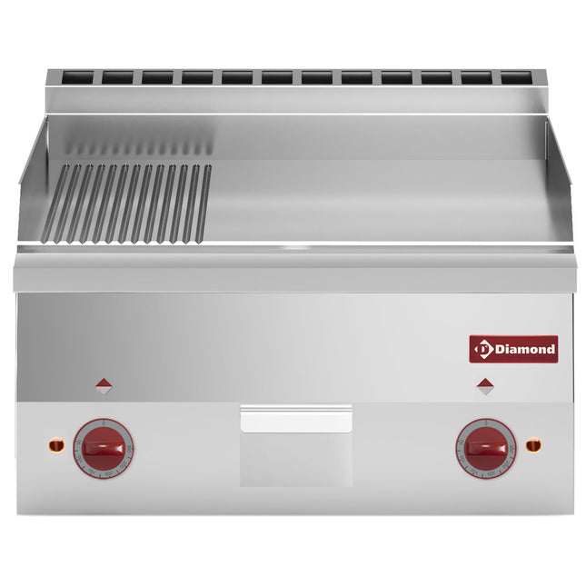 Electric cooking plate, 2/3 flat and 1/3 ribbed -Top-