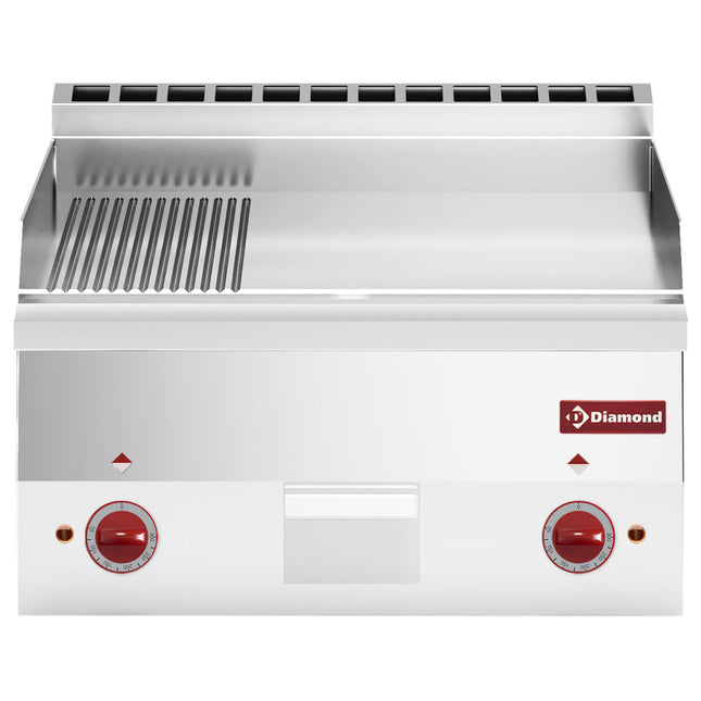 Electric cooking plate, 2/3 flat and 1/3 ribbed "chrome" -Top-
