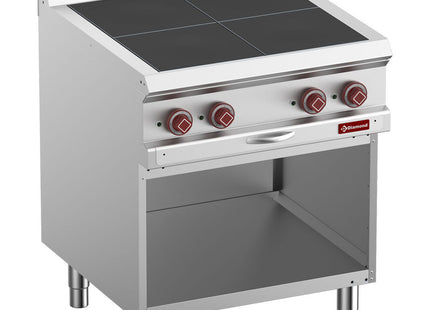 Electric stoves 4 plates aligned with the top, on open cupboard