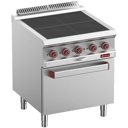 Cuisinières électriques 4 plaques alignées avec le dessus, sur four GN 2/1