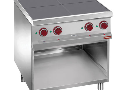 Electric stoves 4 plates aligned with the top, on open cupboard