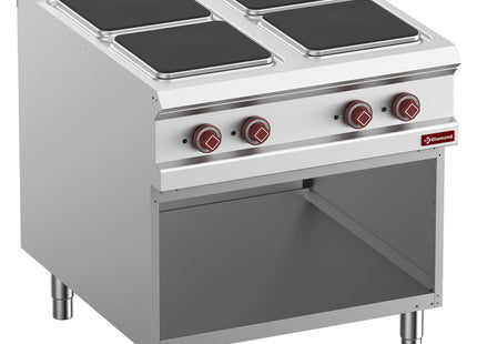 Cuisinière électrique, 4 plaques sur placard ouvert