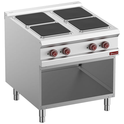 Cuisinière électrique, 4 plaques sur placard ouvert