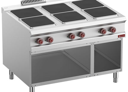 Cuisinière électrique, 6 plaques sur placard ouvert