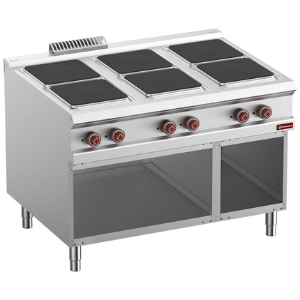 Cuisinière électrique, 6 plaques sur placard ouvert