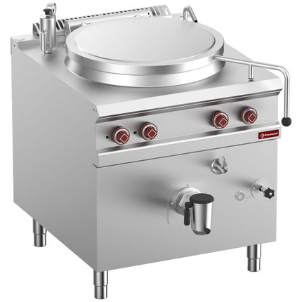 Electric boiling pan, 150-liter tank, indirect heating, on cupboard