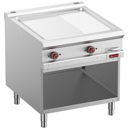 El. fry top 2/3 smooth & 1/3 grooved, chrom., mod.1/1, open cupboard