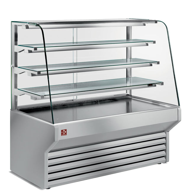 Refrigerated display counter curved window