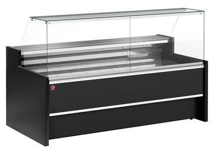 Ventilated refrigerated counter display with straight glass panel 90° with storeroom - BLACK