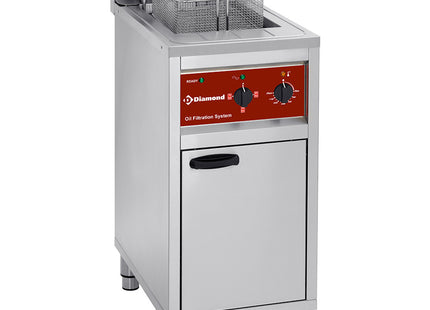 Electric fryer with filtration system, 1 tank 16 liters, on cabinet
