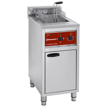 Friteuse électrique avec système de filtration, 1 cuve 16 litres, sur meuble