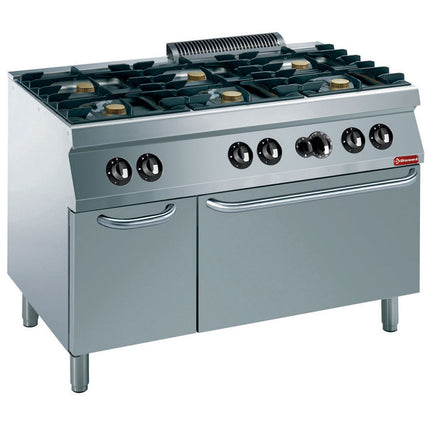 Cuisinière 6 feux, four à gaz GN 2/1, placard neutre