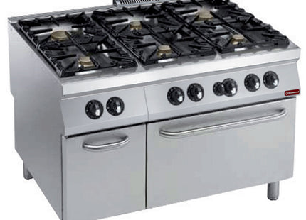 Cuisinière 6 feux (Power) + four gaz GN 2/1, placard neutre