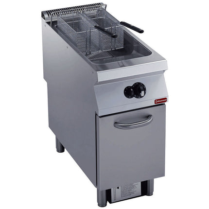 Friteuse gaz 1 cuve "Y" 23 litres, brûleurs extérieurs, sur train