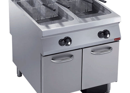 Friteuse gaz 2 cuves "Y" 23 litres, brûleurs extérieurs, sur train