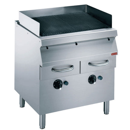 Gassgrill, grill i støpejern, på pidestall