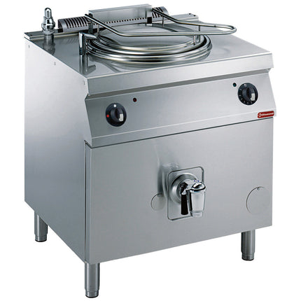 Gas kettle 150 liters, indirect heating, on cupboard
