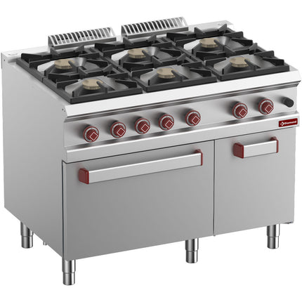 Cuisinière gaz 6 feux, four gaz GN 2/1, armoire neutre