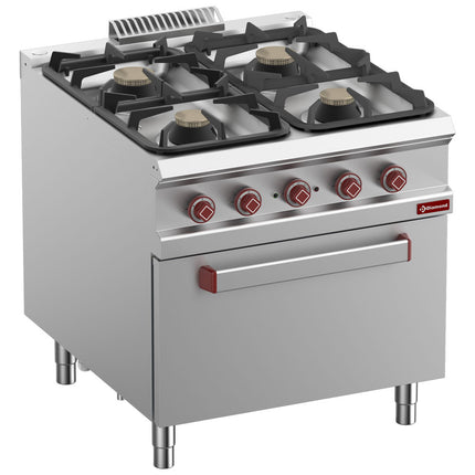 Cuisinière 4 feux gaz, four électrique GN 2/1