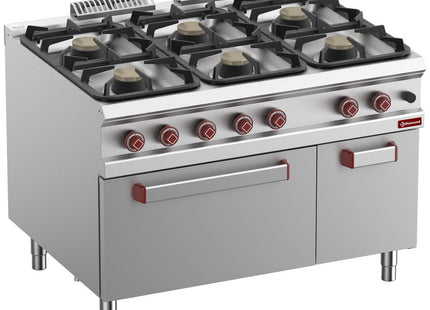 Stove 6 burners on gas oven GN 2/1 and closed neutral cupboard