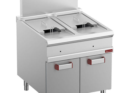 Gas fryer 2 tanks 18 liters (2x 18 kW) on closed cupboard