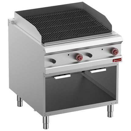 Lavastone grill, module 1/1, "2 faces" cast iron grid, open cupboard