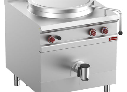 Gas boiling pan, 150-liter tank, direct heating, on cupboard