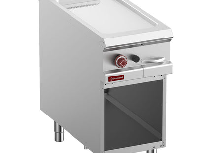 Smooth gas fry top, chrome-plated, module 1/2, open cupboard