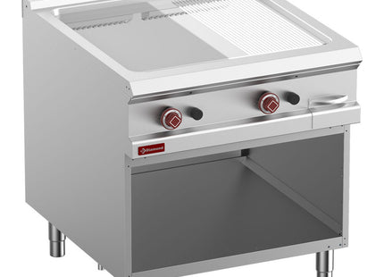 Gas fry top 2/3 smooth & 1/3 grooved, chrom., Mod.1/1, open cupboard