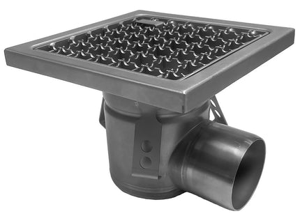 Stainless steel floor drain channel 400x400, lateral discharge