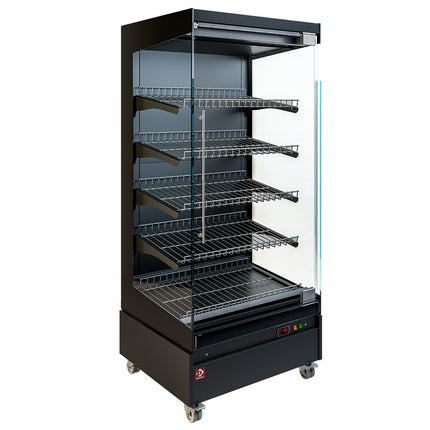 Heated display case, self-service, with glass door, on wheels - FULL BLACK