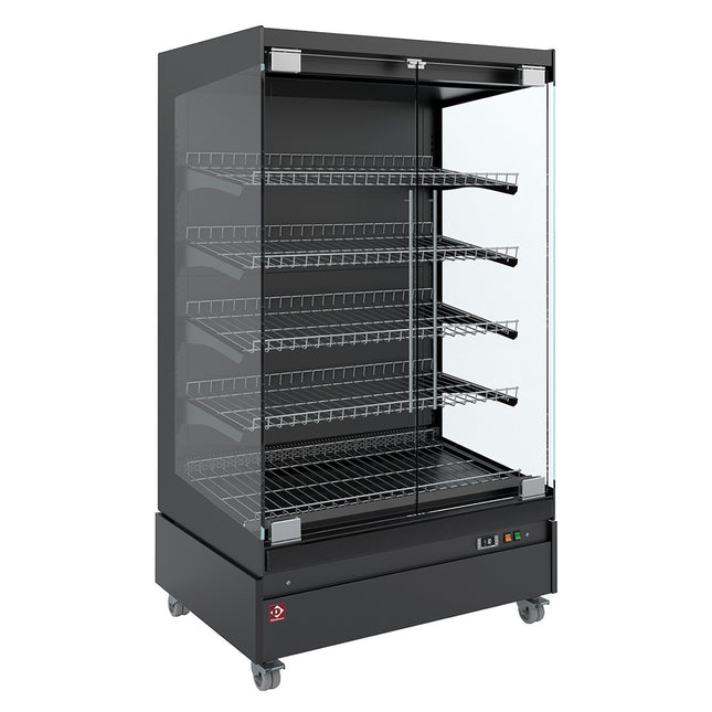 Vitrine chauffante, libre-service, avec porte vitrée, sur roulettes - FULL BLACK