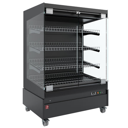 Heated display case, self-service, with glass door, on wheels - FULL BLACK