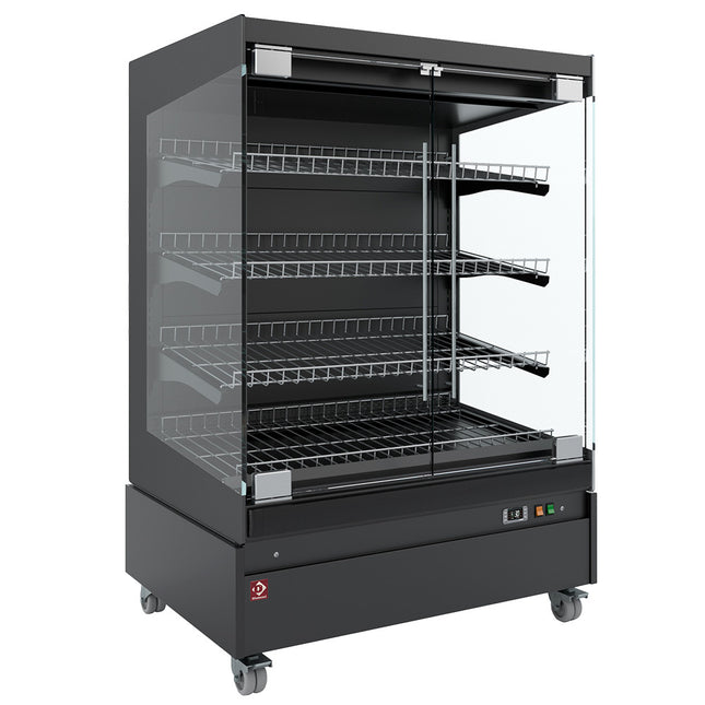 Vitrine chauffante, libre-service, avec porte vitrée, sur roulettes - FULL BLACK