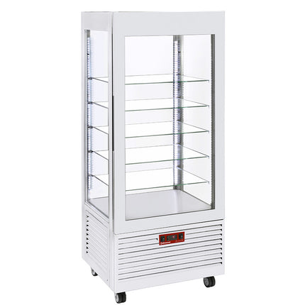 Présentoir 4 faces T° négative, 5 étagères en verre, ventilé, 480 Lit, BLANC