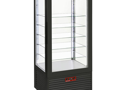 Display 4 sides T° positive, 5 glass shelves, ventilated, 480 Lit, BLACK