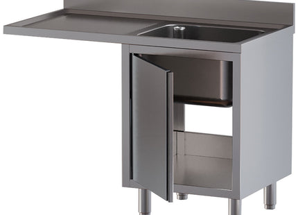 Diskbänk 1 tank, vänster avloppsbräda, på skåp 1 svängande Dörr och plats för diskmaskin
